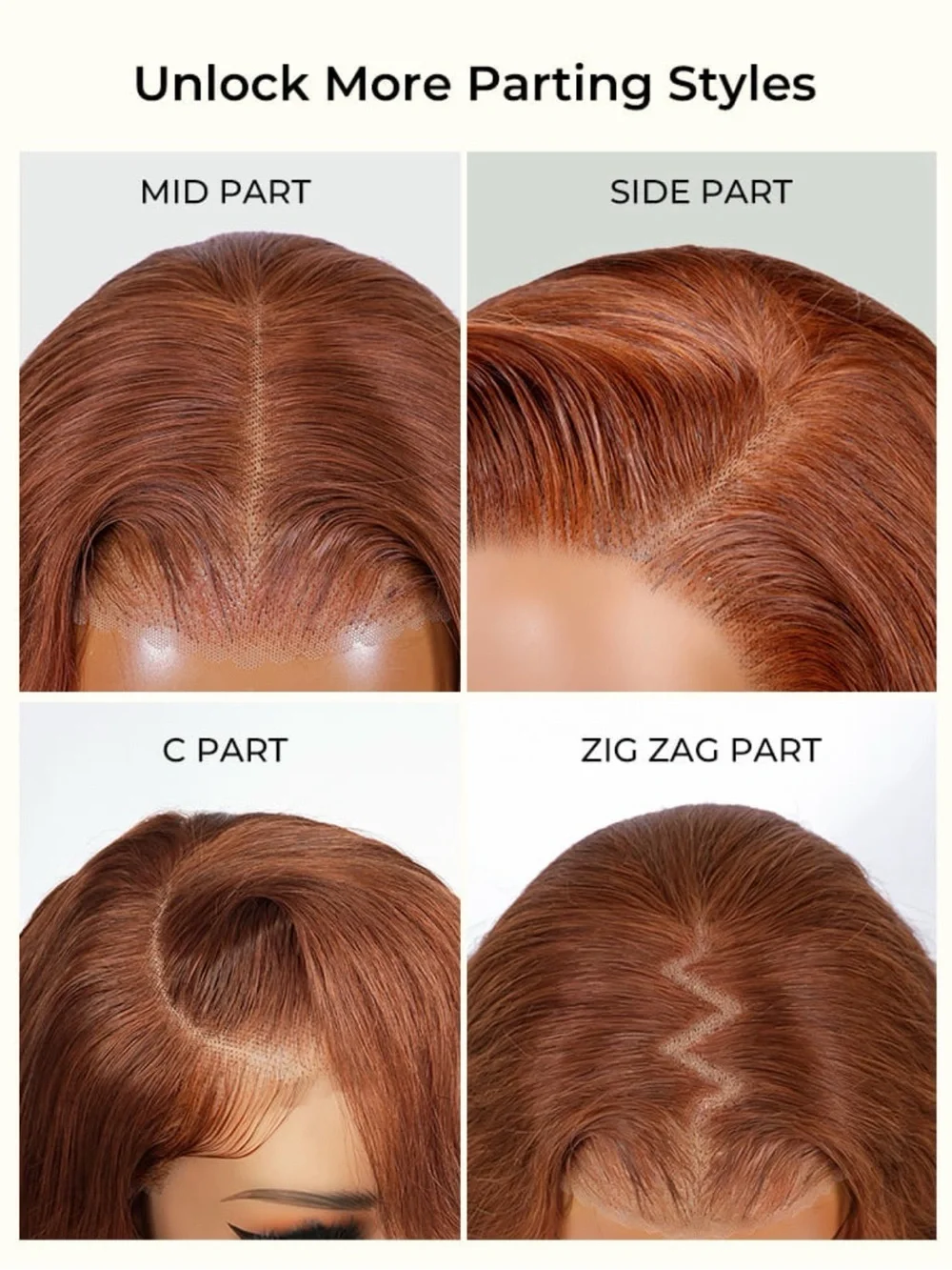 100% Human Hair Intense Copper Lace Front Wig Alipearl Ginger Copper auburn